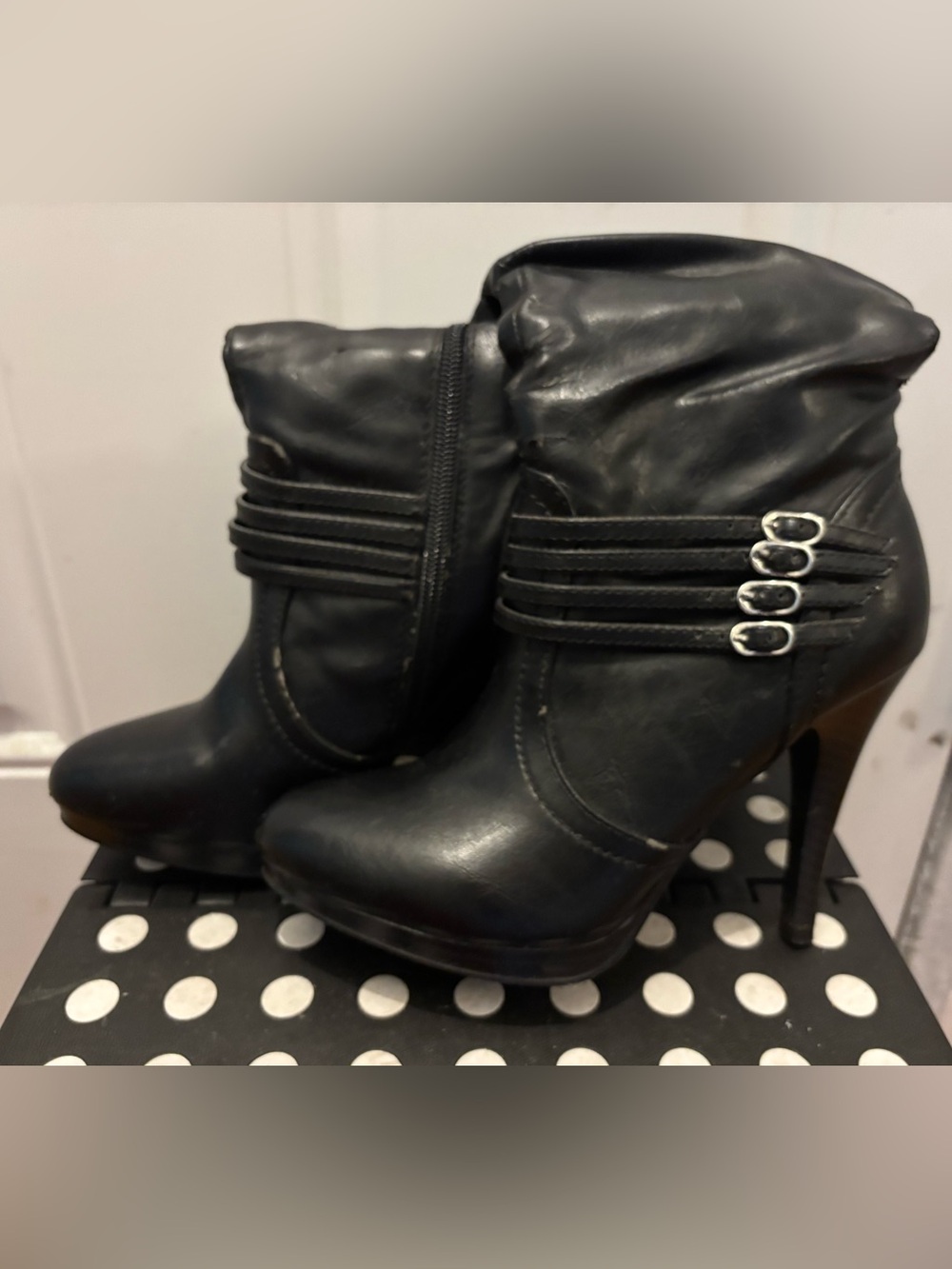 Style & Co. Black Stiletto Ankle Boots with Triple Buckle Straps